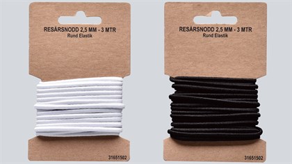 Rund Elastik 2,5mm 3m hvid eller sort